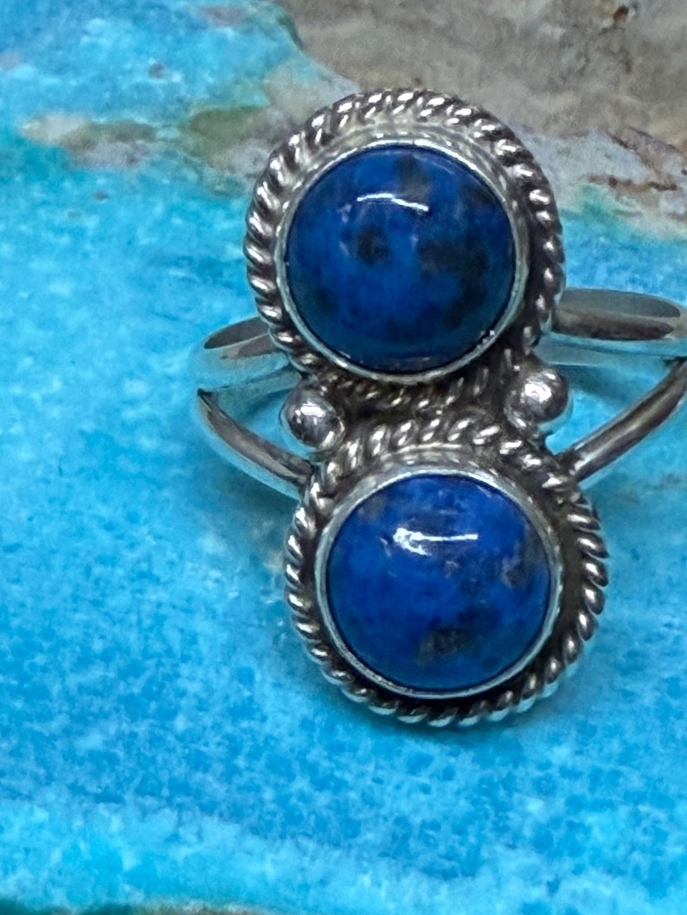 Sterling Silver 2 stone Denim Ring in Blue